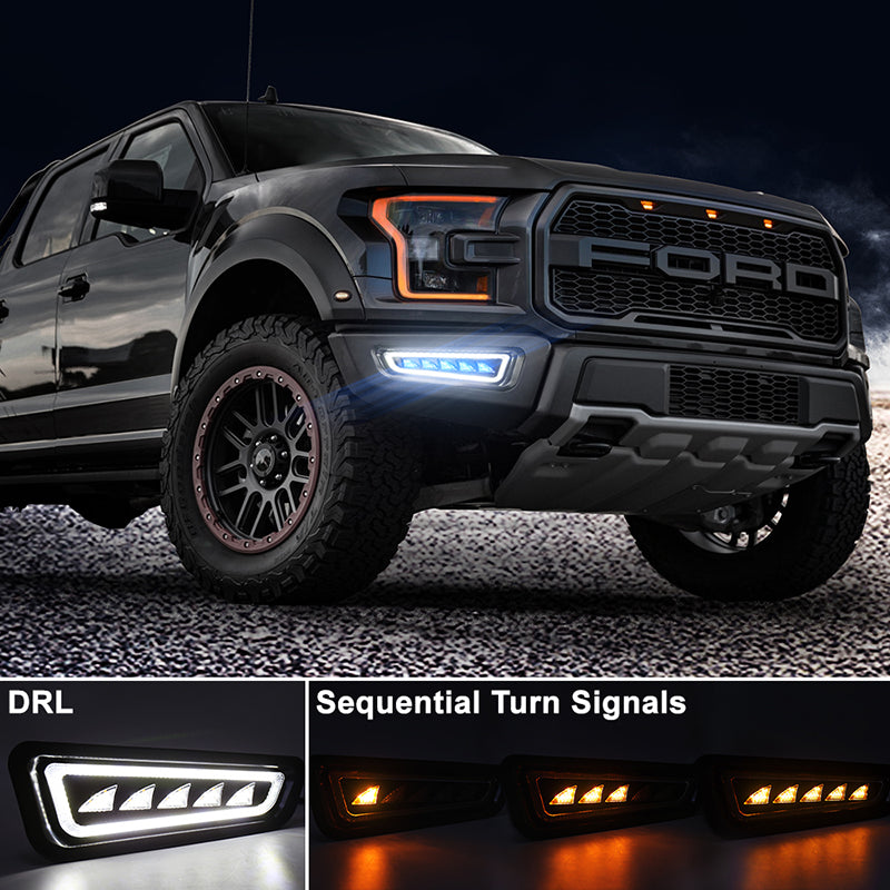 Ford Raptor Fog Lights with Ice Blue LED Amber Sequential Turn Signal Waterproof Raptor Bumper Lights Compatible with Gen 2 Ford Raptor 2017 2018 2019 2020