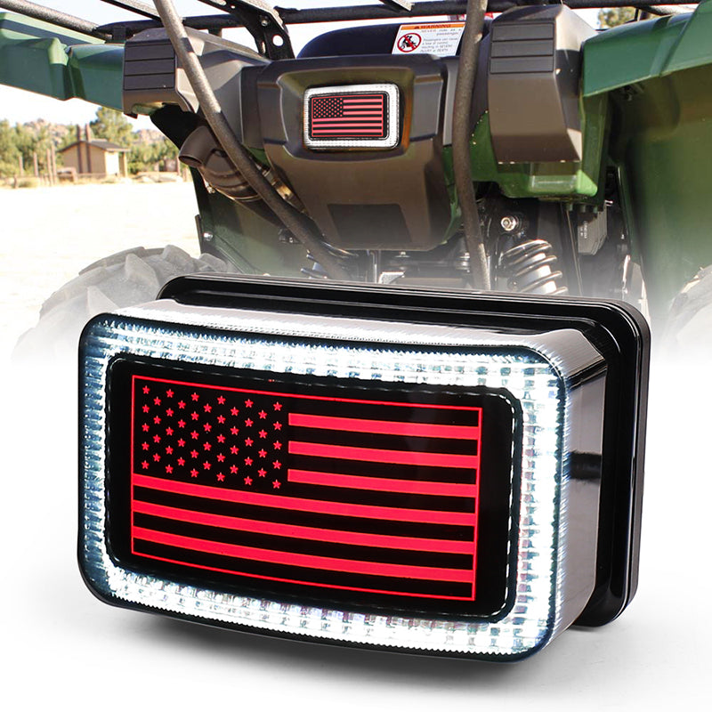 ATV Tail Light LED Smoke Lens with Reverse Brake Light, US Flag Design Tail Light for ATV UTV Yamaha Rhino Viking Grizzly Big Bear Kodiak Bruin Wolverin Bear Tracker
