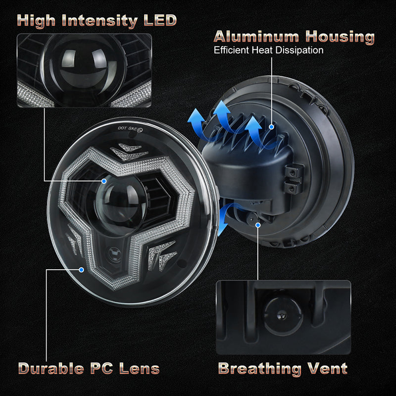 7 Inch LED Headlights, 1000% Bright Anti-glare H6024 Headlight Assemblies with DRL Turn Signal Hi/Lo Beam Compatible with Jeep Wrangler JK JKU TJ LJ CJ Mazda Miata Chevy Ford Hummer H1 H2