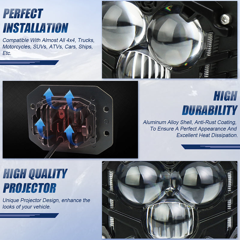Flush Mount LED Pods, 5 inch 40W Off Road Driving LED Pod Lights Waterproof with Projector White Spot Beam Reverse Lights for Trucks ATV SUV UTV 4x4