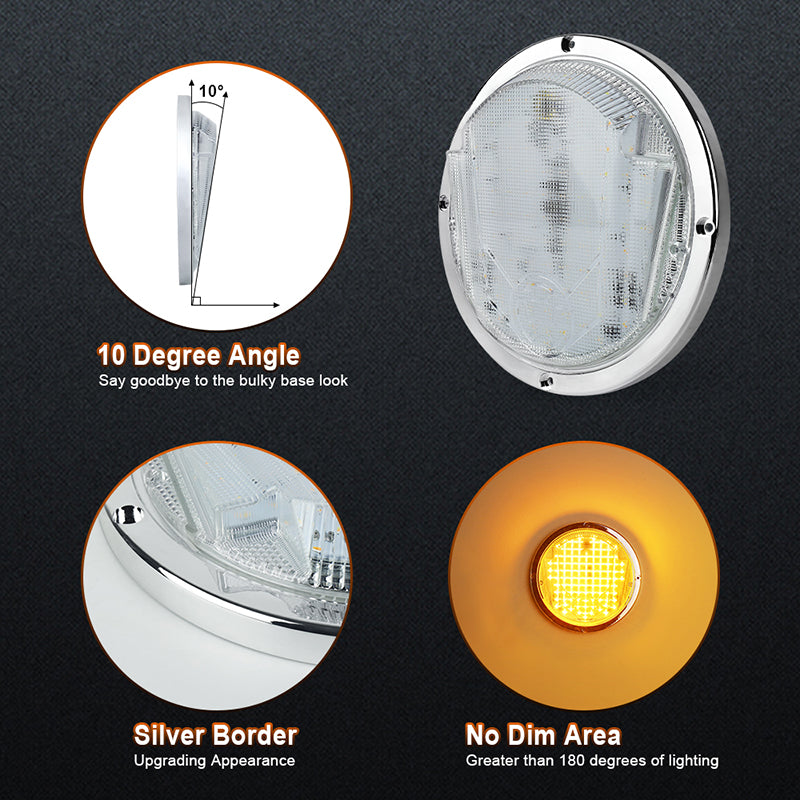 LED RV Exterior Light,8.5 Inch Round Scare Porch Light with 100pcs Dual Color Leds Flood Awning Light Replacement kit Surface Mount Fixture for RV Trailer Fifth Wheel Camper Bus