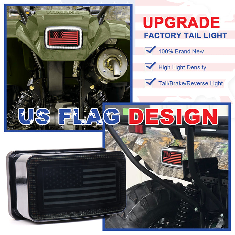 ATV Tail Light LED Smoke Lens with Reverse Brake Light, US Flag Design Tail Light for ATV UTV Yamaha Rhino Viking Grizzly Big Bear Kodiak Bruin Wolverin Bear Tracker