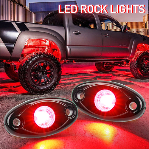 2 Pods LED Rock Lights, Red Rock Lights Waterproof IP68 Neon Underglow Lights Compatible with Off Road Truck Pickups Cars ATV UTV SUV Motorcycle Boat