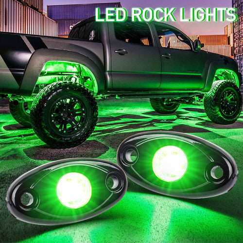 2 Pods LED Rock Lights, Green Off Road Rock Lights Waterproof IP68 Underglow Light Kit Compatible with Truck Pickups Cars ATV UTV SUV Motorcycle Boat