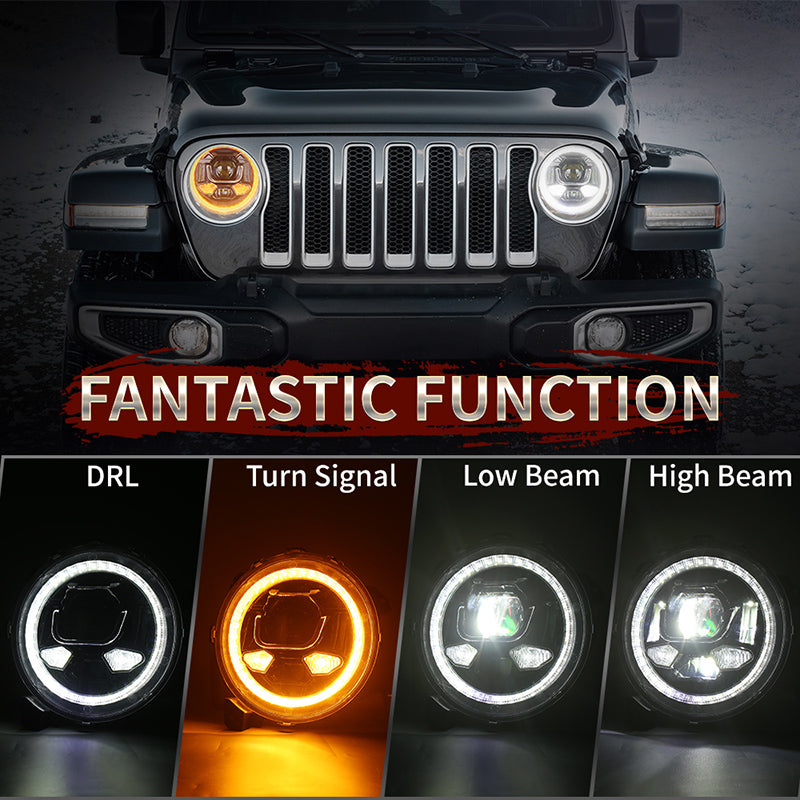 Gladiator Headlights, 9” Round JL LED Headlights 500% Bright Anti-glare DOT Approved with DRL Welcome Light Turn Signal Compatible with 2018-2023 Jeep Wrangler JL JLU Gladiator JT
