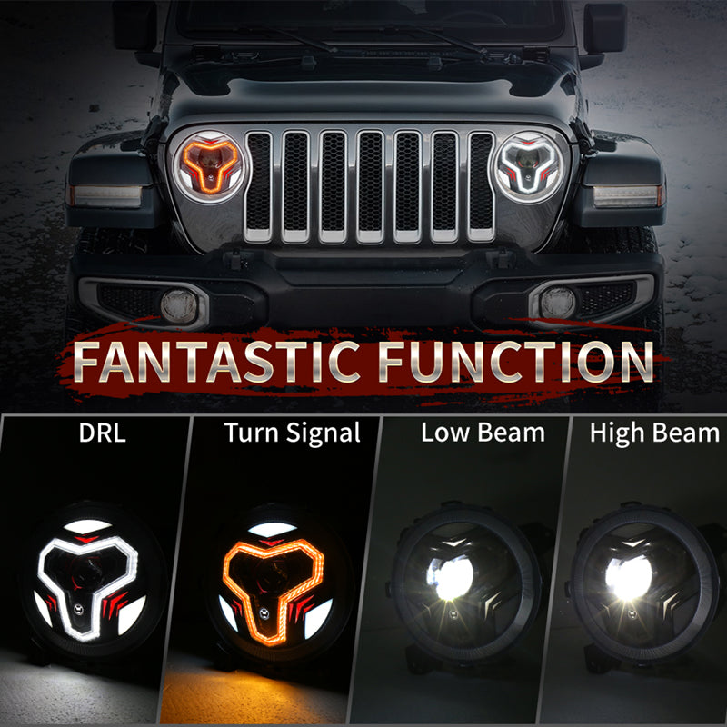 JL LED Headlights, 9 inch Headlights with Integrated DRL Turn Signal Light for Jeep JL 2018-2023 Jeep Gladiator JT 2019-2023, New Version Adjustable Screw