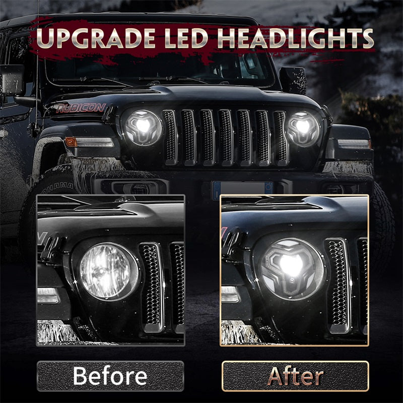 JL Headlights, 9 inch RGB Headlights with Multi-Function Halo White DRL for Jeep Wrangler JL Sahara Rubicon 2018-2023 Gladiator JT