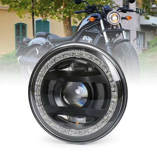 5 3/4 LED Headlight, DOT Approved 5.75 inch Motorcycle Headlight with White&Yellow DRL Crystal Halo Compatible with Harley Davidson Sportster Dyna Street Bob 883 Low Rider Night Rod