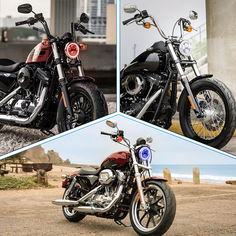 5.75inch RGB Headlight 5 3/4'' Led Headlight with White RGB Halo Bluetooth Remote Control Music Mode 40W H/L Beam for Harley Sportster Dyna