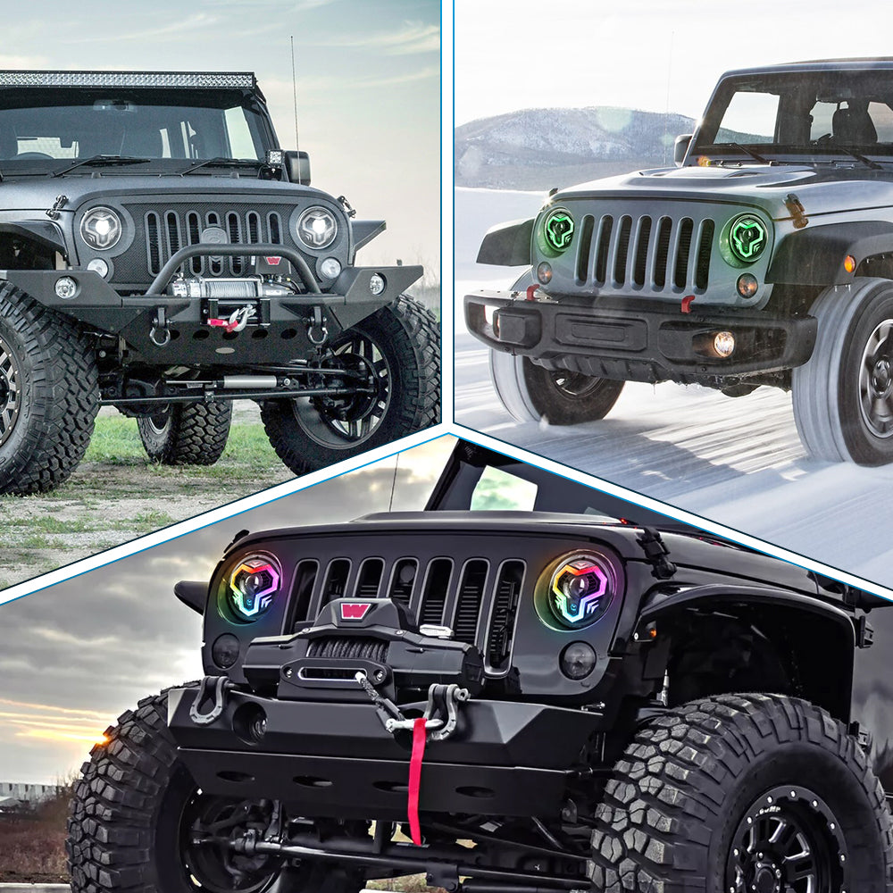 7 Inch RGB Headlights, 1000% Bright Multi-Color Halo Headlight Kit with Turn Signal High/Low Beam Compatible with Jeep Wrangler JK TJ LJ CJ Mazda Miata Chevy Hummer