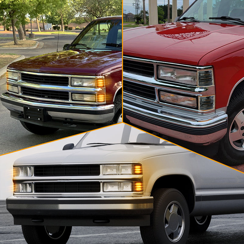 LED Side Marker Lights with Amber Sequential Turn Signal Side Corner Lights Smoked Lens Compatible with 1994-1998 Chevy C/K 1500 2500 3500 Suburban Silverado Tahoe Yukon