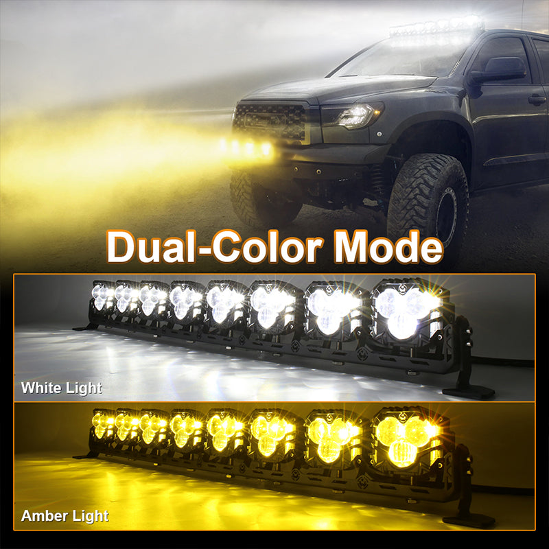 32 Inch LED Light Bar,Dual Color-Amber White 240W High Intensity Projector Spot Beam Off Road Light with On/Off Wiring Harness Kit for Tractor,ATV,UTV,Boat,Trucks Roof Bumper