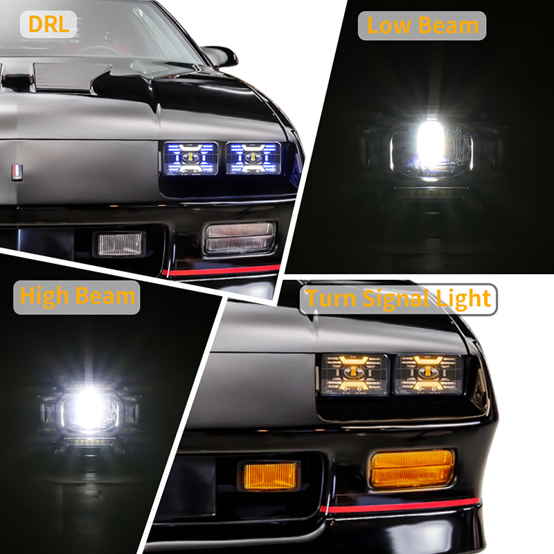 4x6 LED Headlights with White&Blue DRL Amber Turn Signal Exclusive X Design Seal Beam Headlights Compatible with Kenworth Peterbilt Monte Carlo 1986 Chevy C10