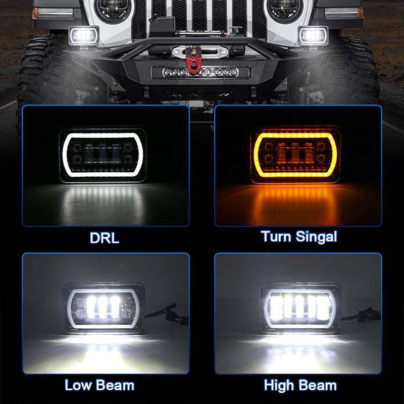 4x6'' LED Headlight with Mounting Bracket Hi/Lo Beam White&Amber Halo Off Road LED Driving Fog Light for Semi Truck Tractor Agriculture Engineering Vehicles ATV UTV Pack of 1