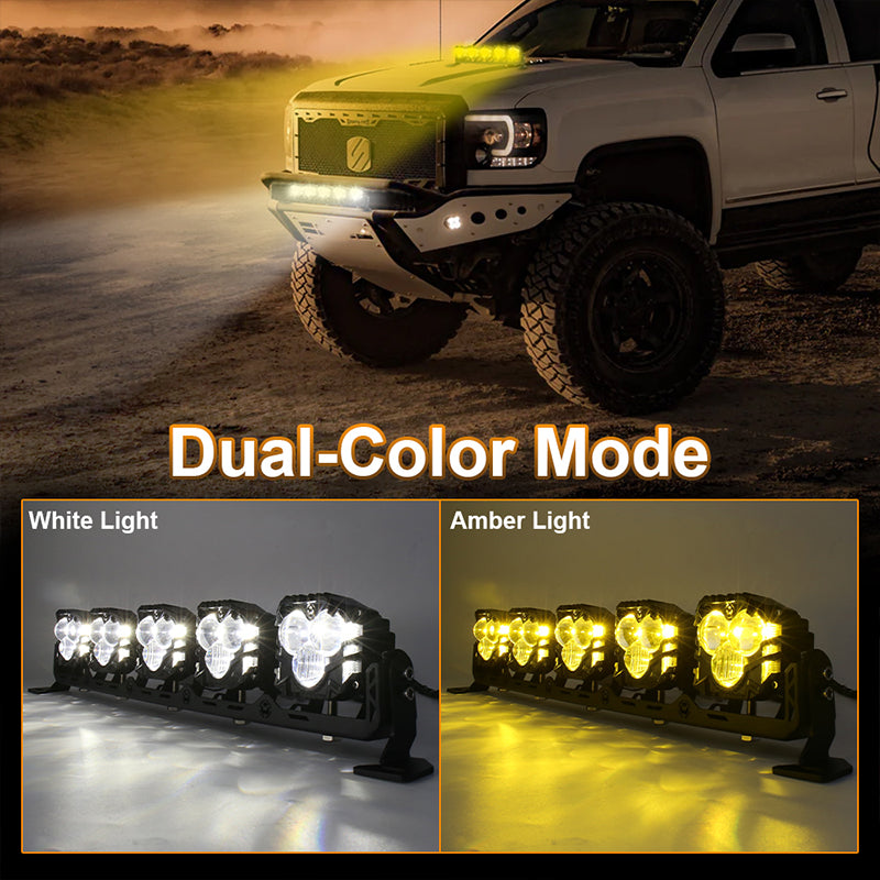 22 Inch LED Light Bar,Dual Color-Amber White 150W Spot Beam Off Road Lights With On/Off Wiring Harness Kit For Tractor,ATV,UTV,Boat,Trucks Roof Bumper