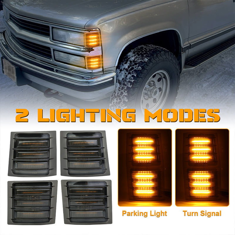 LED Side Marker Lights with Amber Sequential Turn Signal Side Corner Lights Smoked Lens Compatible with 1994-1998 Chevy C/K 1500 2500 3500 Suburban Silverado Tahoe Yukon