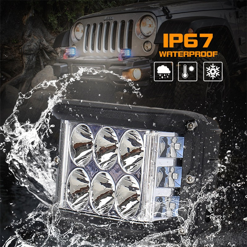 Side Shooter Dual LED Lights with Strobe Blue&Red Emergency Off Road Driving Lights for Tractor Plow Truck ATV UTV SUV 4x4 Boat Motorcycle