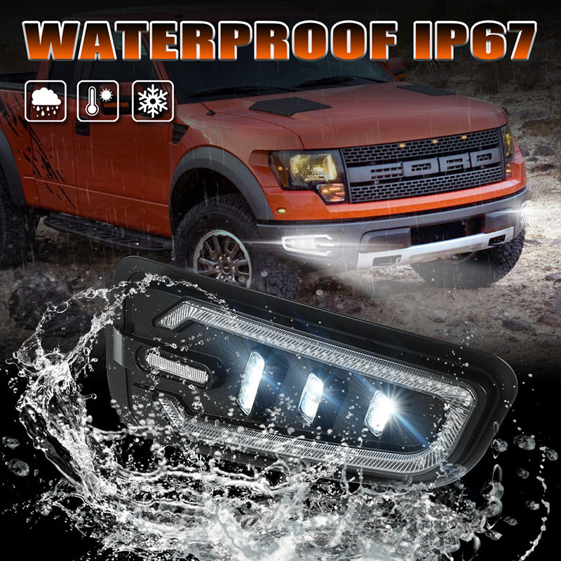 LED Fog Lights with White DRL Amber Turn Signal Bumper Fog Driving Lights Compatible with 2010-2014 Ford Raptor(Ford F150 SVT Raptor Gen 1)