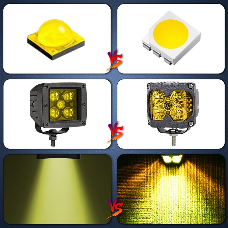 Amber LED Pods, Waterproof IP68 Yellow Lens Cube Offroad Lights Driving Fog Lights Separate Solid/Strobe Side Shooter Lights Compitable with Truck Jeep Trailer ATV SUV UTV 4x4