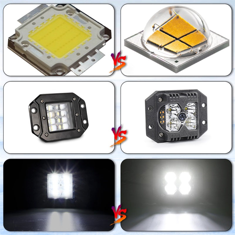 Flush Mount LED Pods, Combo Offroad Driving Lights With Separate Amber Solid/Strobe Side Shooters, Backup Reverse Cube Working Light for Truck Jeep ATV SUV 4x4