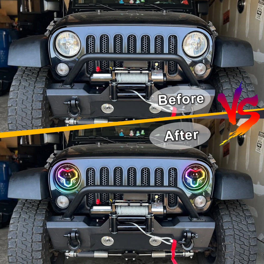 7 Inch RGB Headlights, 1000% Bright Multi-Color Halo Headlight Kit with Turn Signal High/Low Beam Compatible with Jeep Wrangler JK TJ LJ CJ Mazda Miata Chevy Hummer