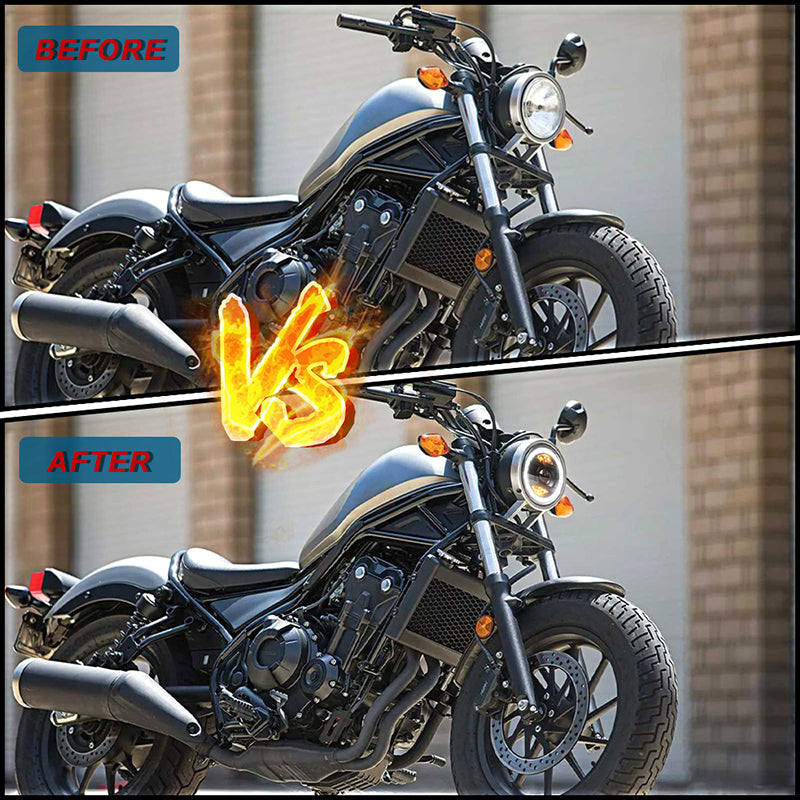 5 3/4 LED Headlight, DOT Approved 5.75 inch Motorcycle Headlight with White&Yellow DRL Crystal Halo Compatible with Harley Davidson Sportster Dyna Street Bob 883 Low Rider Night Rod