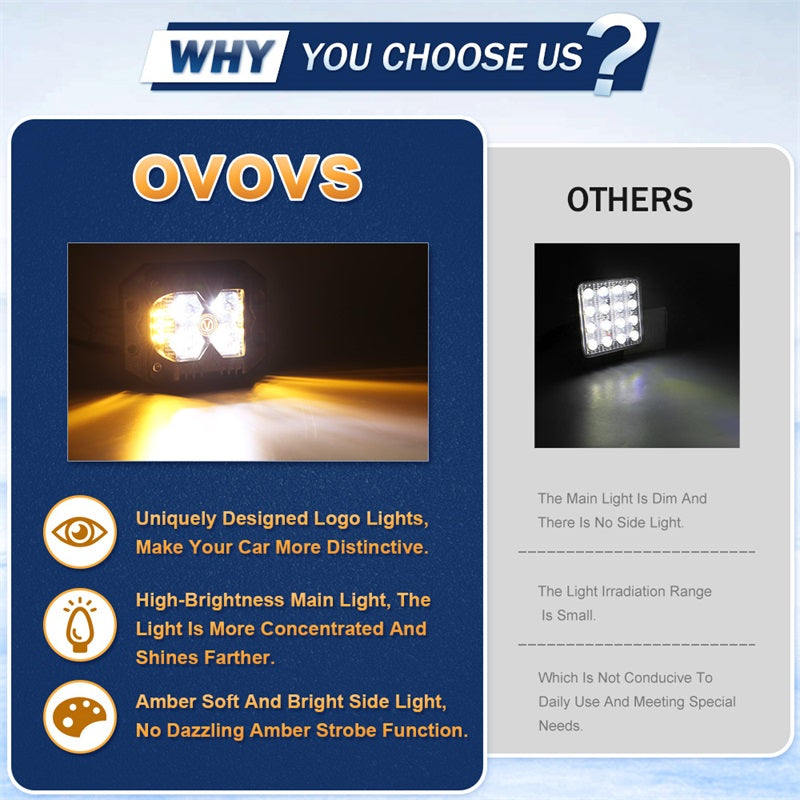 Flush Mount LED Pods, Combo Offroad Driving Lights With Separate Amber Solid/Strobe Side Shooters, Backup Reverse Cube Working Light for Truck Jeep ATV SUV 4x4