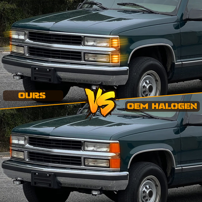 LED Side Marker Lights with Amber Sequential Turn Signal Side Corner Lights Smoked Lens Compatible with 1994-1998 Chevy C/K 1500 2500 3500 Suburban Silverado Tahoe Yukon