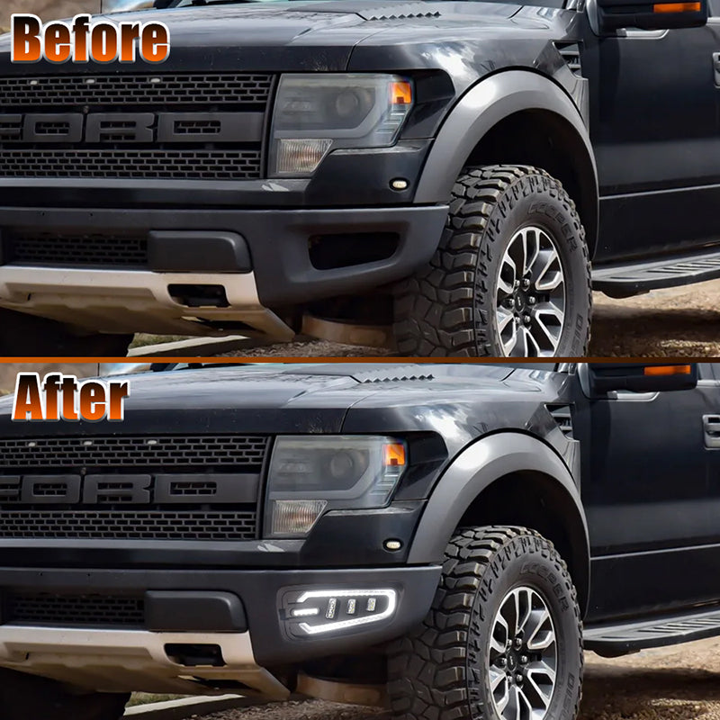 LED Fog Lights with White DRL Amber Turn Signal Bumper Fog Driving Lights Compatible with 2010-2014 Ford Raptor(Ford F150 SVT Raptor Gen 1)