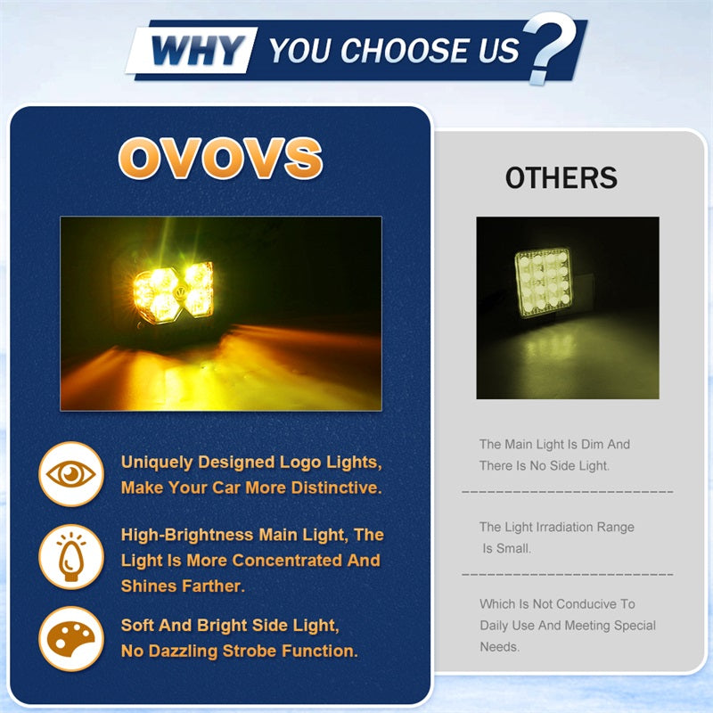Flush Mount LED Pods, Waterproof IP68 Side Shooter Pods Yellow Lens with Amber Solid Strobe Separate Function 40W Spot Flood Driving Cube Lights for Truck ATV RZR UTV Jeep Ford SUV Toyota 4X4