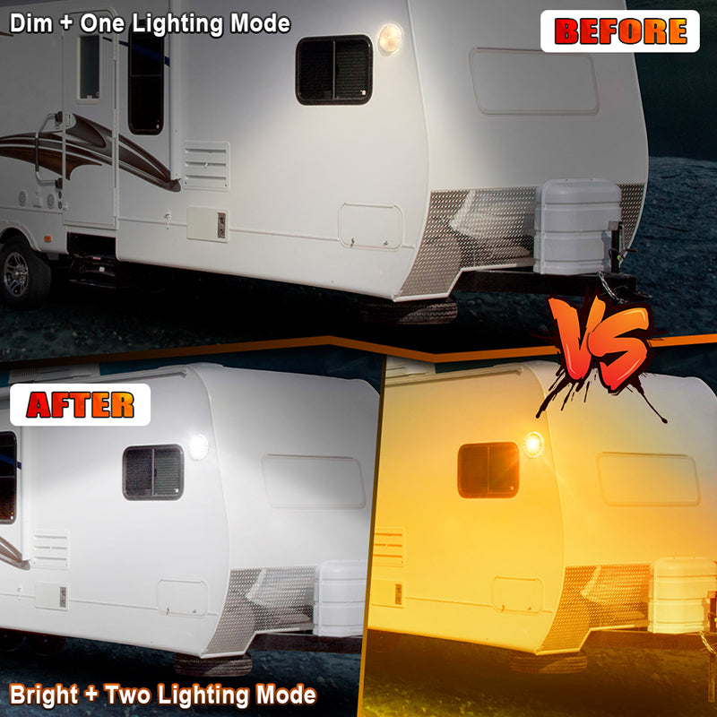 LED RV Exterior Light,8.5 Inch Round Scare Porch Light with 100pcs Dual Color Leds Flood Awning Light Replacement kit Surface Mount Fixture for RV Trailer Fifth Wheel Camper Bus