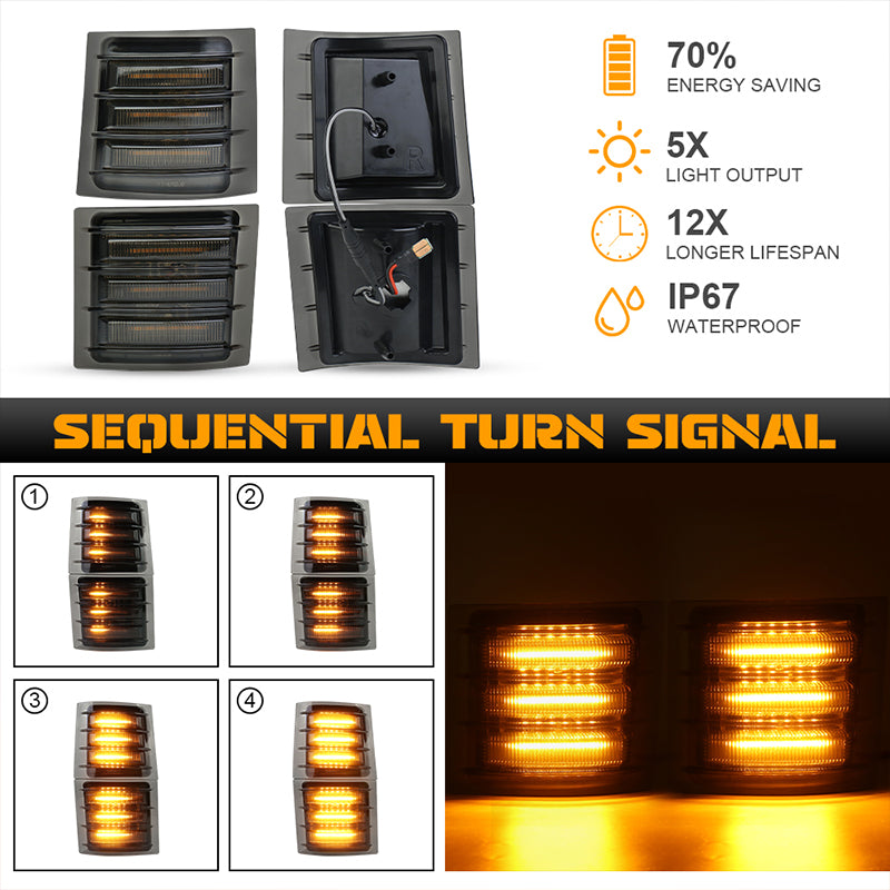 LED Side Marker Lights with Amber Sequential Turn Signal Side Corner Lights Smoked Lens Compatible with 1994-1998 Chevy C/K 1500 2500 3500 Suburban Silverado Tahoe Yukon