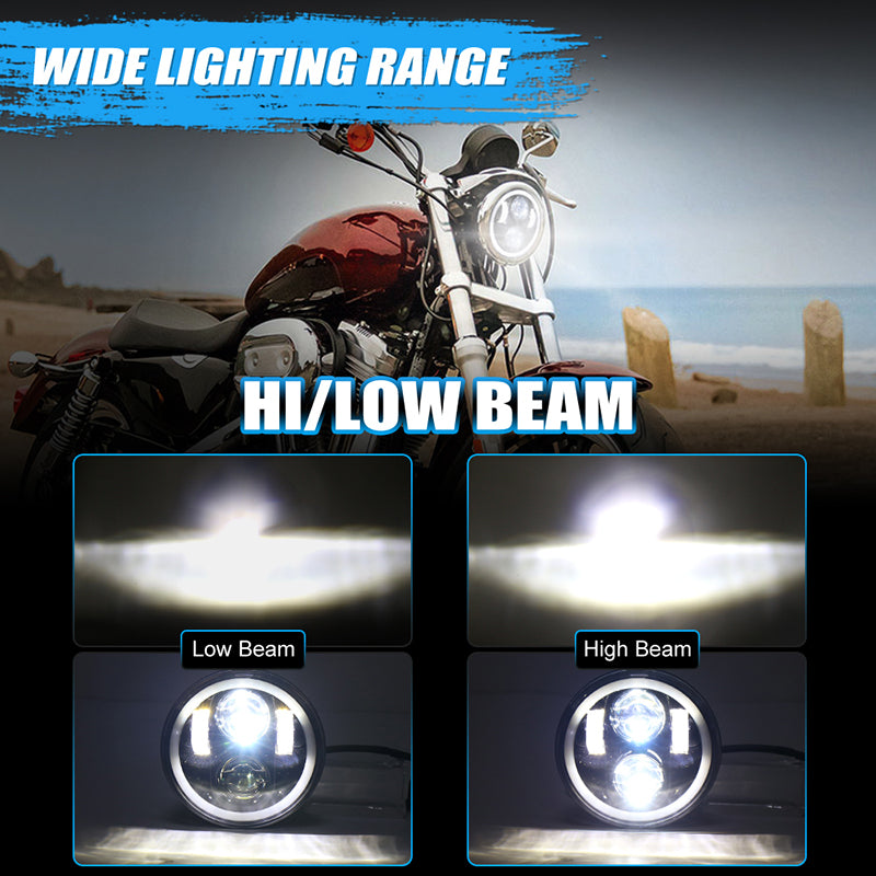 5.75inch RGB Headlight 5 3/4'' Led Headlight with White RGB Halo Bluetooth Remote Control Music Mode 40W H/L Beam for Harley Sportster Dyna