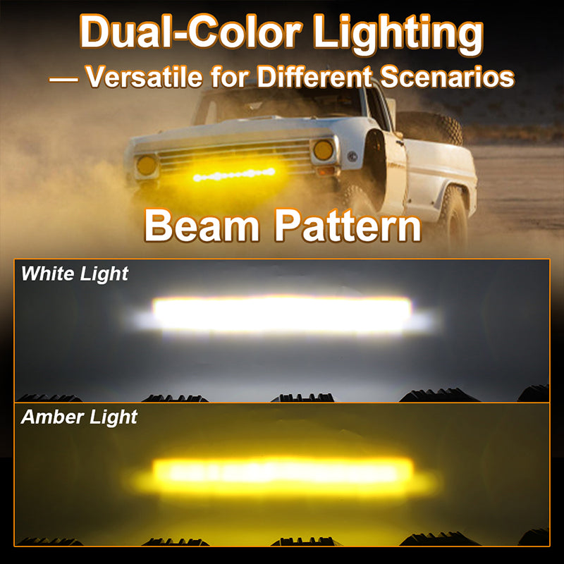 22 Inch LED Light Bar,Dual Color-Amber White 150W Spot Beam Off Road Lights With On/Off Wiring Harness Kit For Tractor,ATV,UTV,Boat,Trucks Roof Bumper