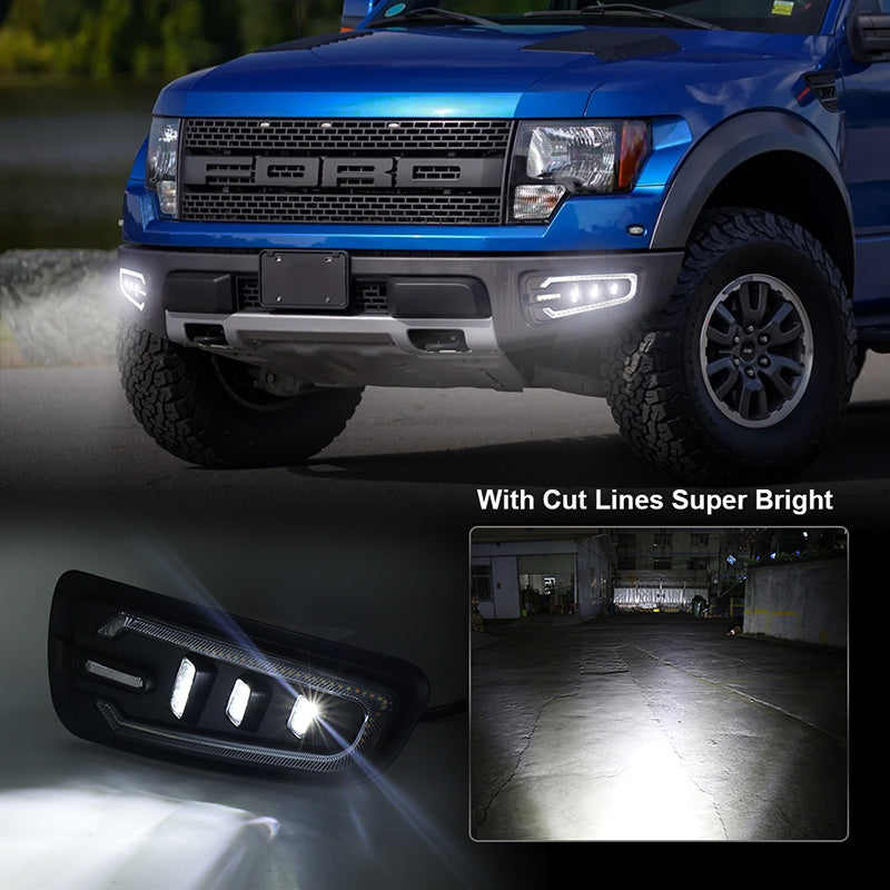 LED Fog Lights with White DRL Amber Turn Signal Bumper Fog Driving Lights Compatible with 2010-2014 Ford Raptor(Ford F150 SVT Raptor Gen 1)