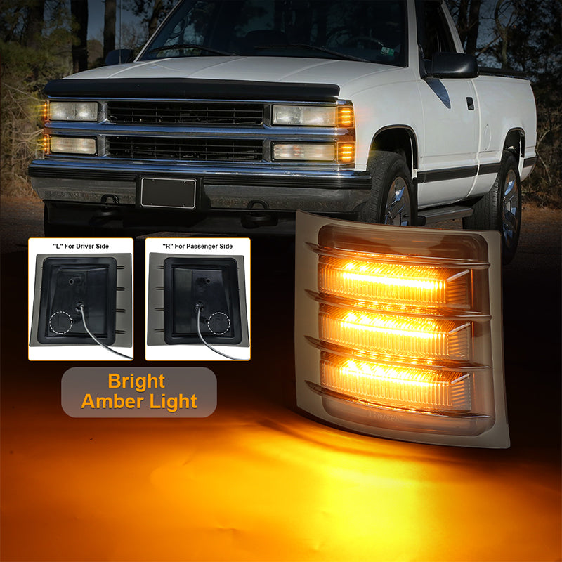 LED Side Marker Lights with Amber Sequential Turn Signal Side Corner Lights Smoked Lens Compatible with 1994-1998 Chevy C/K 1500 2500 3500 Suburban Silverado Tahoe Yukon
