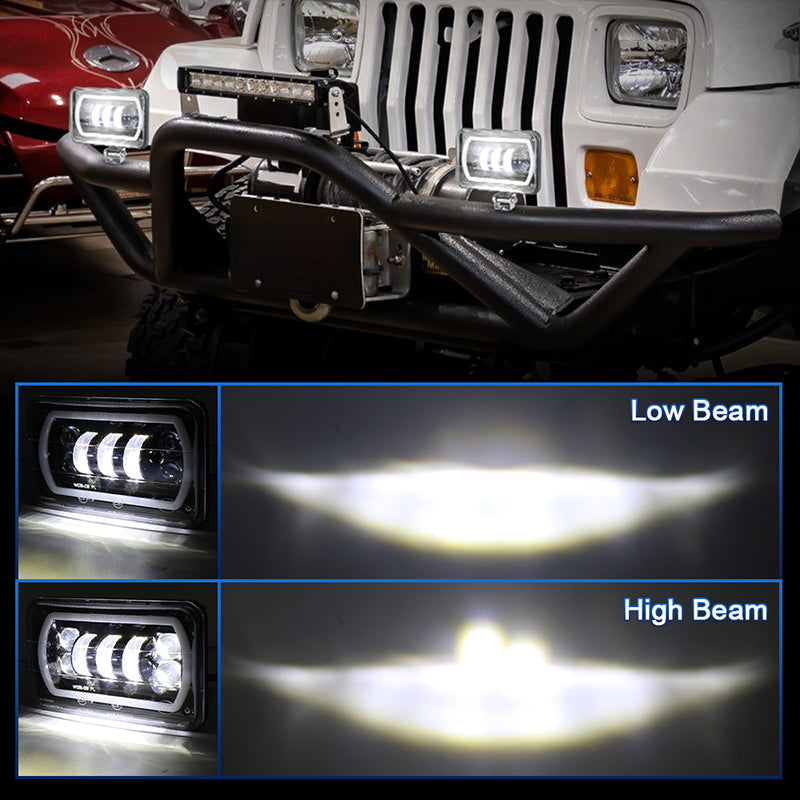 4x6'' LED Headlight with Mounting Bracket Hi/Lo Beam White&Amber Halo Off Road LED Driving Fog Light for Semi Truck Tractor Agriculture Engineering Vehicles ATV UTV Pack of 1