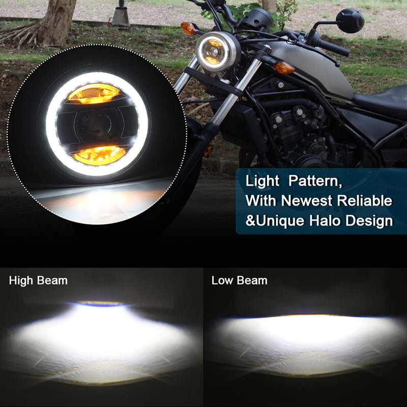 5 3/4 LED Headlight, DOT Approved 5.75 inch Motorcycle Headlight with White&Yellow DRL Crystal Halo Compatible with Harley Davidson Sportster Dyna Street Bob 883 Low Rider Night Rod