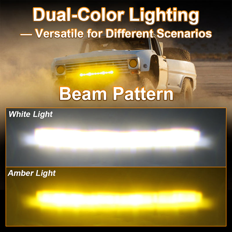 32 Inch LED Light Bar,Dual Color-Amber White 240W High Intensity Projector Spot Beam Off Road Light with On/Off Wiring Harness Kit for Tractor,ATV,UTV,Boat,Trucks Roof Bumper