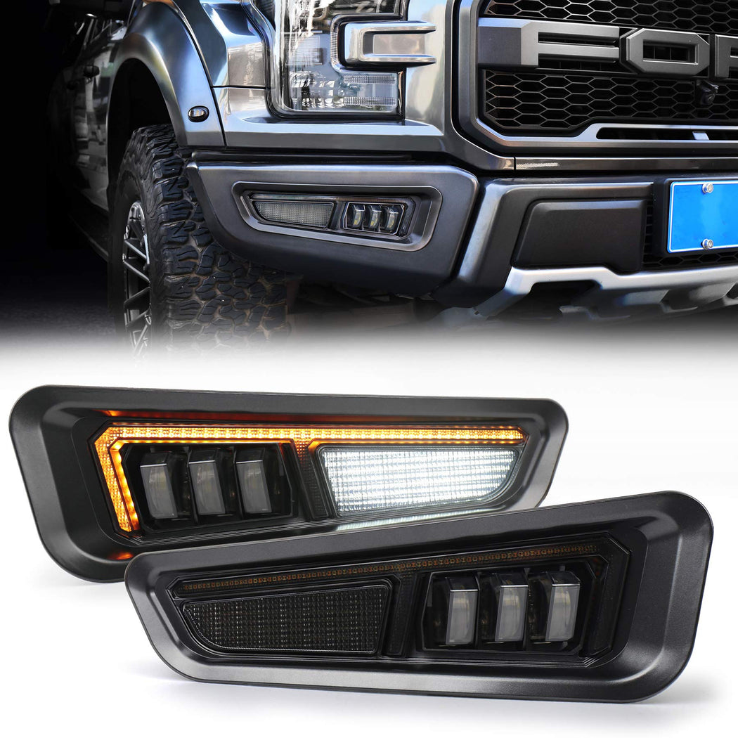 Raptor Fog Lights with Sequential Amber Turn Signal DRL Bumper Fog Dri ...