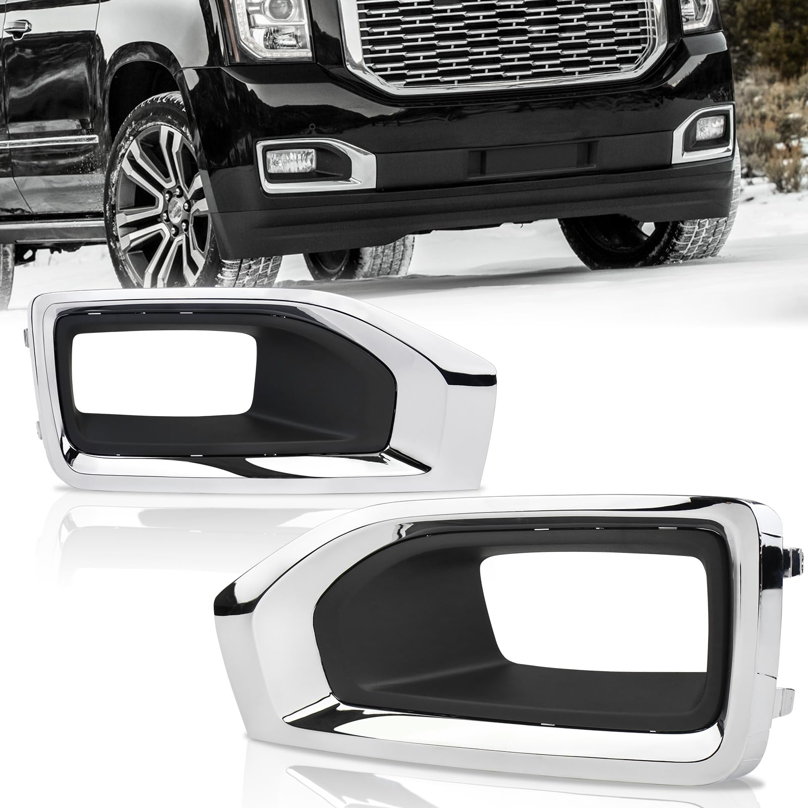 Fog Light Bezels Compatible with GMC Yukon & Yukon XL 2015-2020 Driver & Passenger Side Chrome Front Fog Lamp Trim Covers