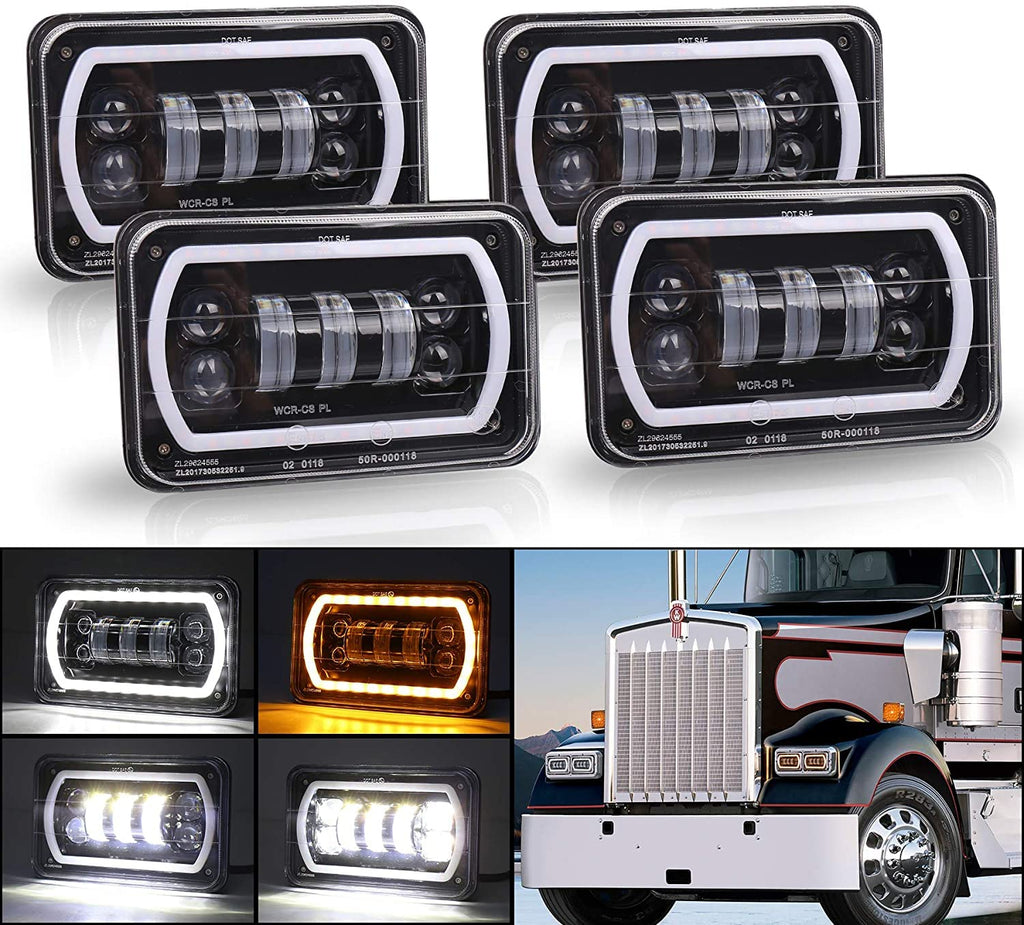 H6545 Led Off Road 4x6 Led Headlights with White/Yellow Halo Seal Beam H4651 H46 ...