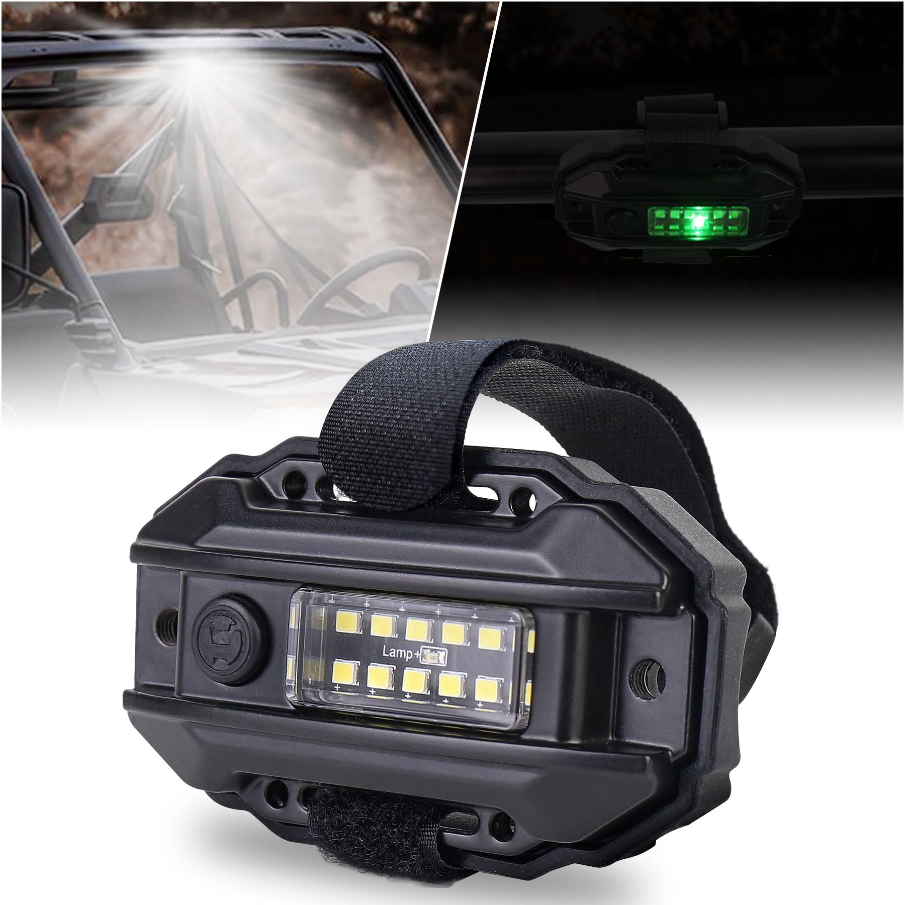UTV Dome Light, Universal Roll Bar LED Dome Lights Car Interior White Reading Light with Green Indicator for UTV Honda Kawasaki Polaris RZR Can-Am SXS ATV Truck