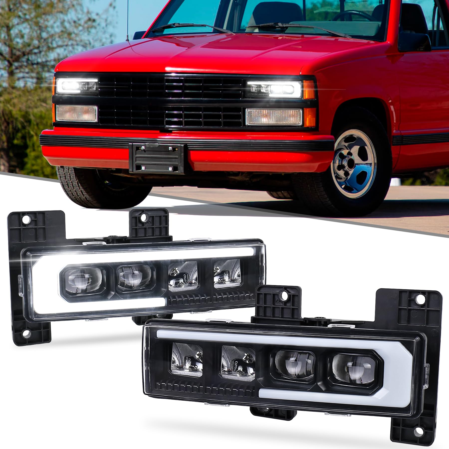 NEW LED Headlights Assembly Upgrade 500% Brighter Projector Headlights with DRL Welcome Light Compatible with 1988-1998 Chevy GMC C/K 1500 2500 3500 Silverado Tahoe Suburban Yukon C10