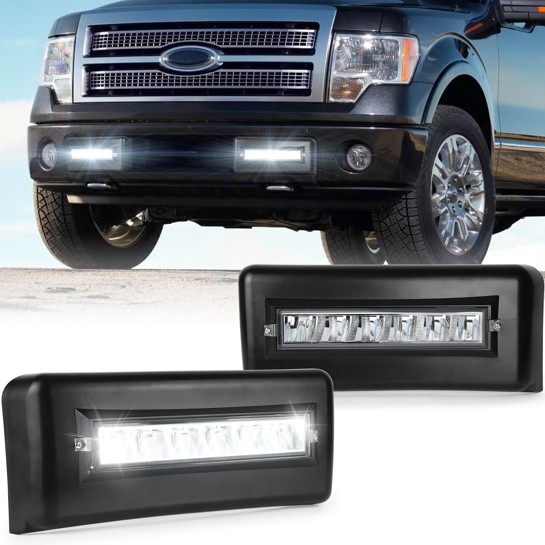 MOVOTOR Bumper Guard Pads with LED Lights for 2009-2014 Ford F150 LH RH