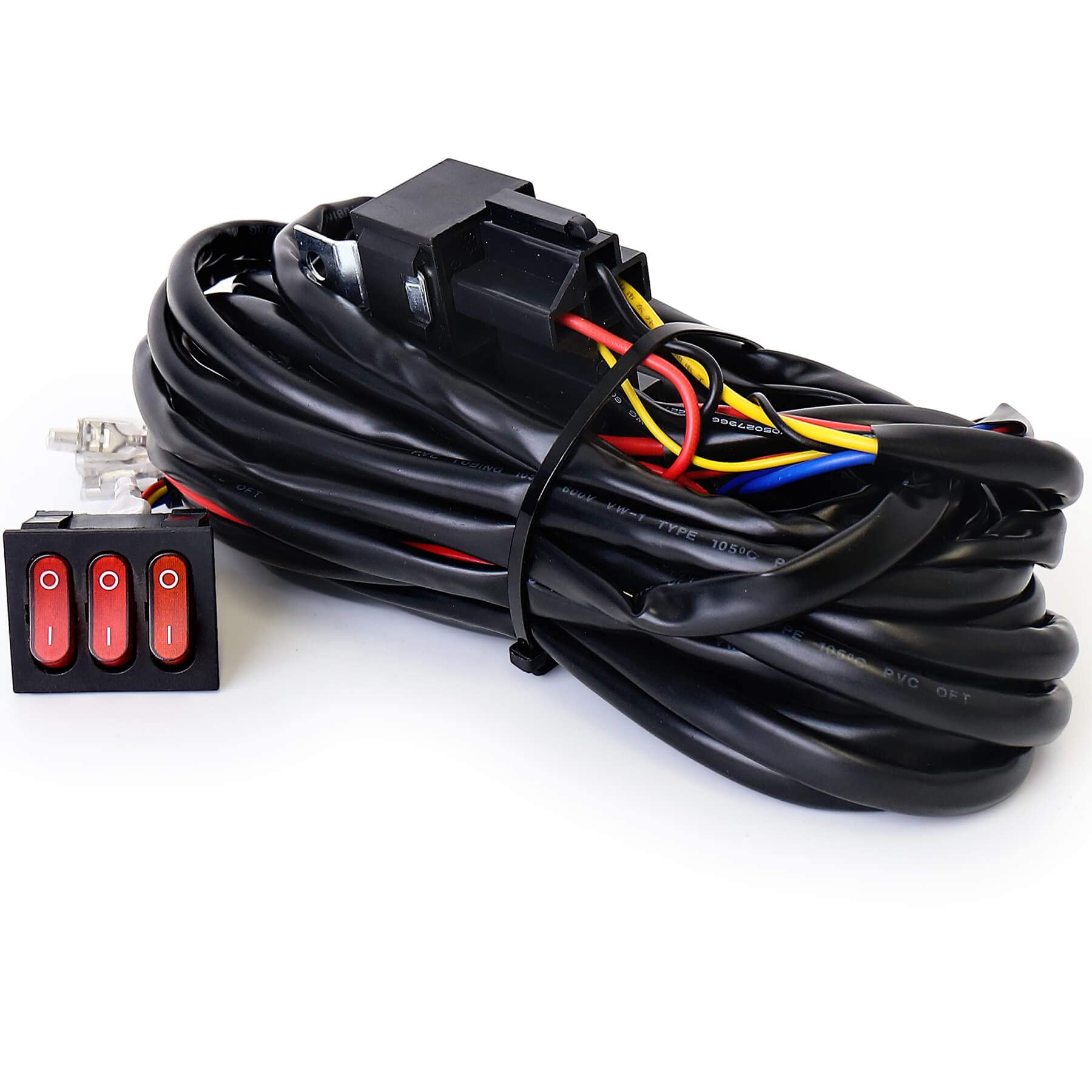 12V 4 Wire LED Side Shooter Pods Wiring Harness Kit with 3 On/Off Switches for Off Road, Heavy Duty Truck, ATV, SUV LED Work Light Pods