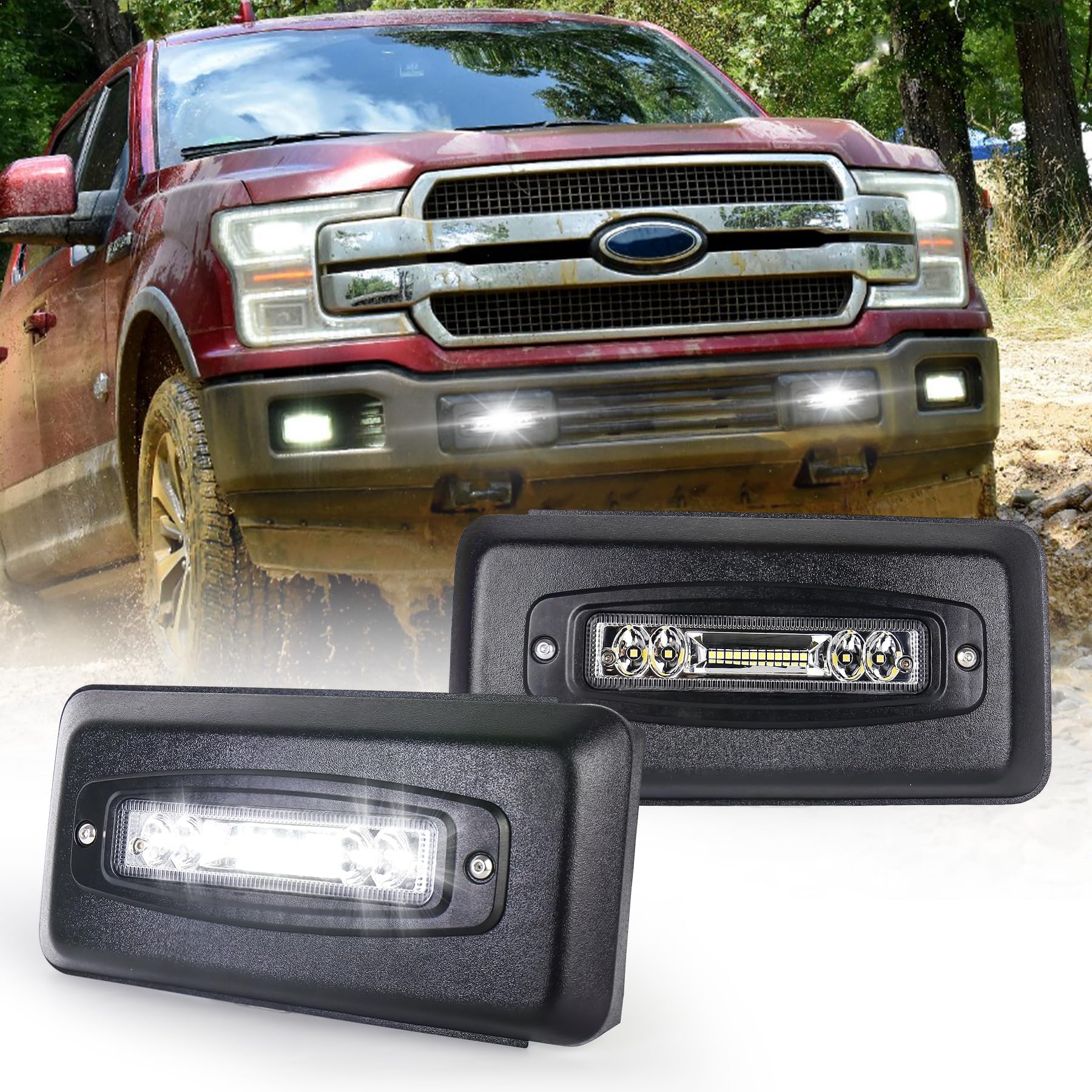 Bumper Guards Pad with LED Lights 300% Brighter Replacement Inserts End Caps for 2018-2020 Ford F150