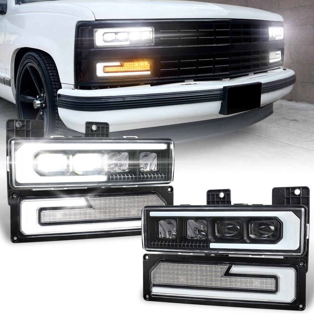 MOVOTOR LED Headlights Assembly DOT Approved with DRL Sequential Turn Signal Hi/Low Beam Lights Replacement for 1988-1998 Chevy/GMC Silverado Tahoe