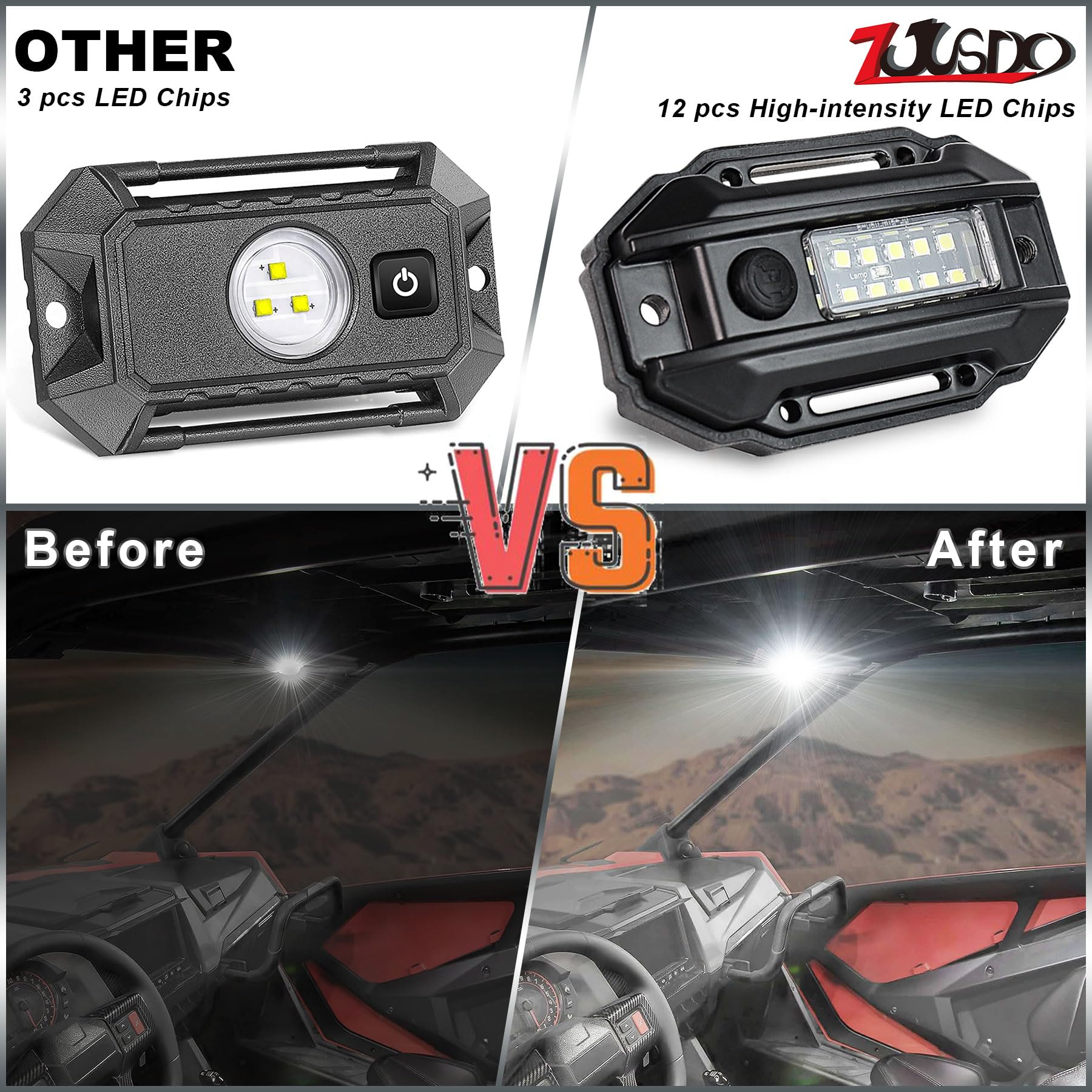 UTV Dome Light, Universal Roll Bar LED Dome Lights Car Interior White Reading Light with Green Indicator for UTV Honda Kawasaki Polaris RZR Can-Am SXS ATV Truck