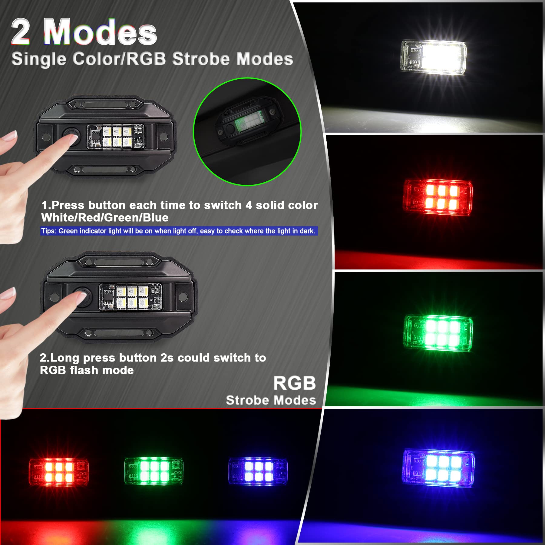 Universal RGB Strobe Roll Bar Mount Car LED Interior Light - UTV ATV Polaris RZR Can Am Truck - White/Red/Green/Blue